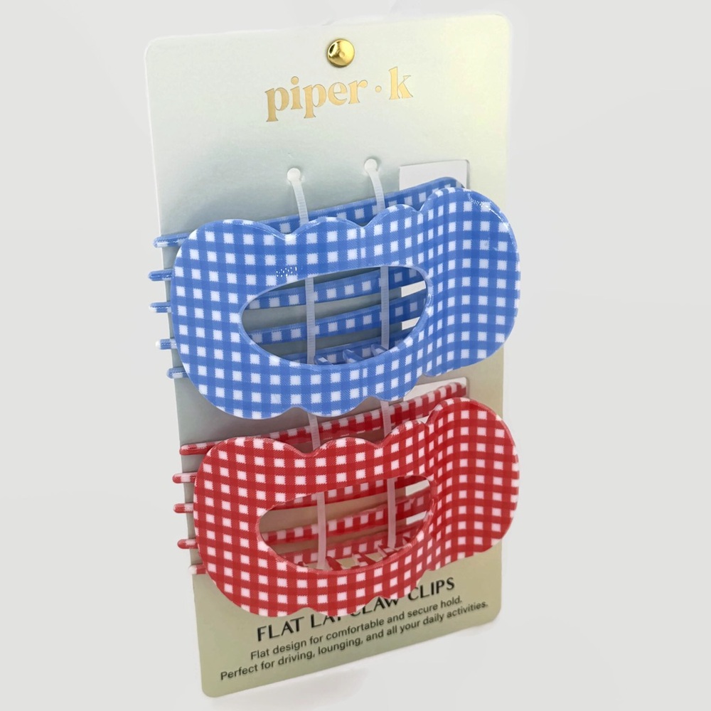 Piper K Americana Checkered Flat Lay Hair Claw Clips Set of 2 Red White Blue
